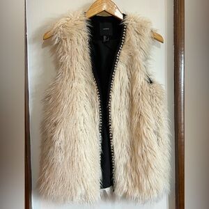 Forever 21 Beige Cream Faux Fur Vest with Bead Trim